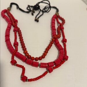 Elegant Red Beaded Leather Strap Necklace